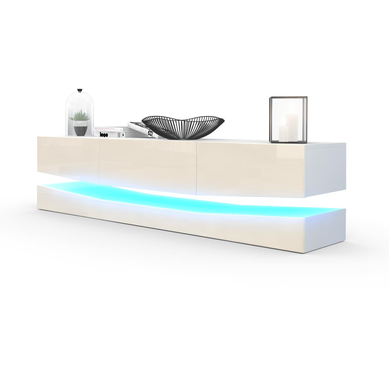 LOWBOARD City Fronten in Creme Hochglanz - Creme, Holzwerkstoff (178/48/39cm) - Vladon