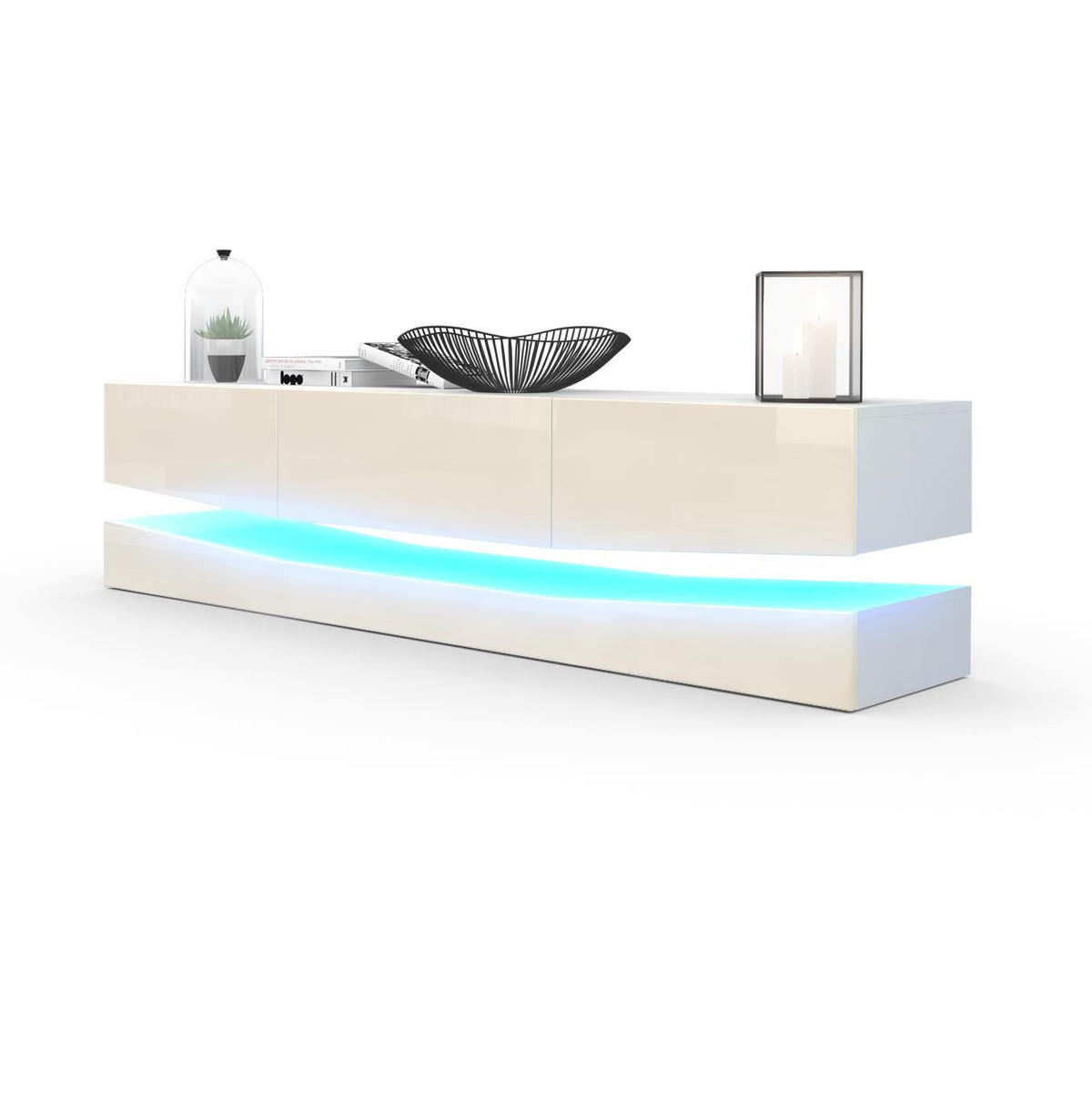 LOWBOARD City Fronten in Creme Hochglanz - Creme, Holzwerkstoff (178/48/39cm) - Vladon