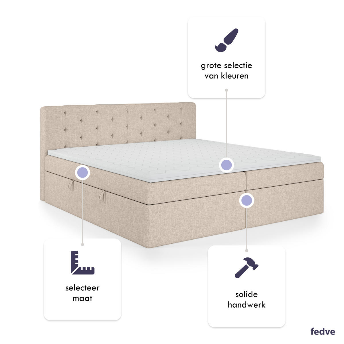 BOXBETT Doppelbett Pekin Beige 200x200 cm - Beige, Textil (200/200cm) - Fedve