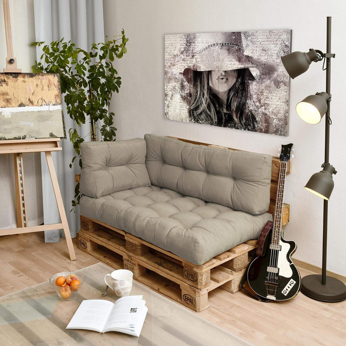PALETTENKISSEN ECO Style Sitz 120x80x15cm Natur + Rücken (2tlg) - Beige, Textil (80/15/120cm) - Beautissu 