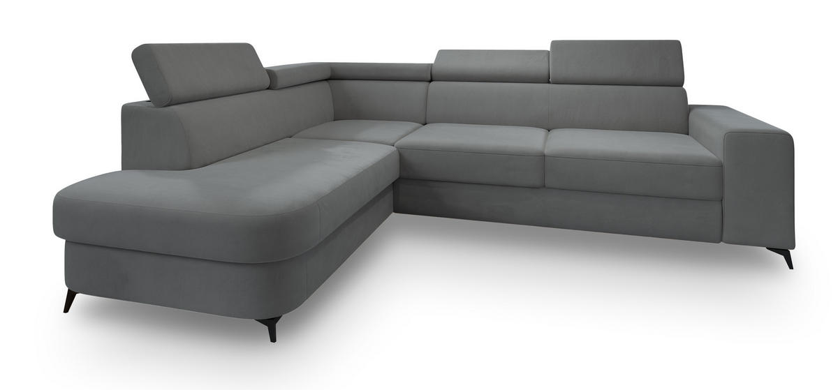 ROHOVÁ SEDAČKA ALVORO šedá - šedá/černá, kov/dřevo (253/190cm) - MASSENO