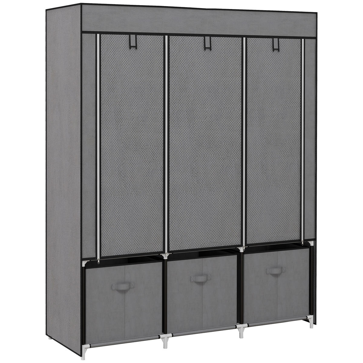 STOFFSCHRANK, Kleiderschrank, Faltschrank mit Reißverschluss, Faltbare Garderobe - Dunkelgrau, Kunststoff/Metall (43/162.5/125cm) - HOMCOM