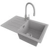 GRANITSPÜLE Kopenhagen Easy, 2-er set Grau 70/44 cm 1 Becken + Küchenarmatur 38/14 cm + Ablauf-Set ab 45er Unterschrank - Chromfarben/Grau, Kunststoff (70/20/44cm) - Primagran