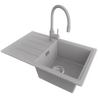 GRANITSPÜLE Kopenhagen Easy, 2-er set Grau 70/44 cm 1 Becken + Küchenarmatur 38/14 cm + Ablauf-Set ab 45er Unterschrank - Chromfarben/Grau, Kunststoff (70/20/44cm) - Primagran