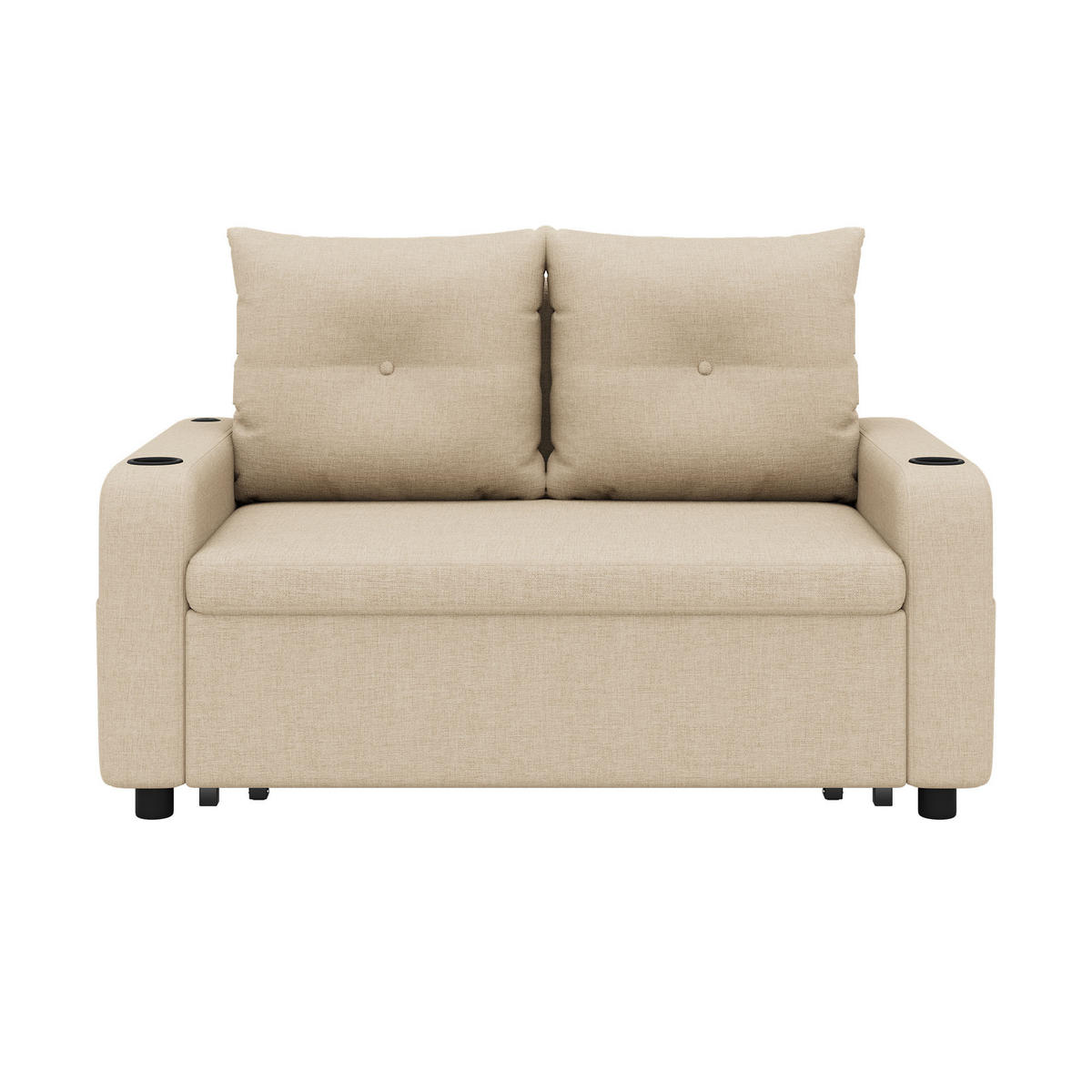SCHLAFSOFA 3-in-1 Cotton-Linen mit USB-Anschluss und Getränkehaltern Beige 131/81/94 cm - Beige, Textil (81/94/131cm) - Redom