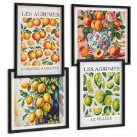 BILDER SET 4er Set - 50x50 cm & 40x60 cm Schwarzer Rahmen - Frische, farbenfrohe Zitrusfrüchte - Schwarz, Kunststoff (50/50cm) - TULUP