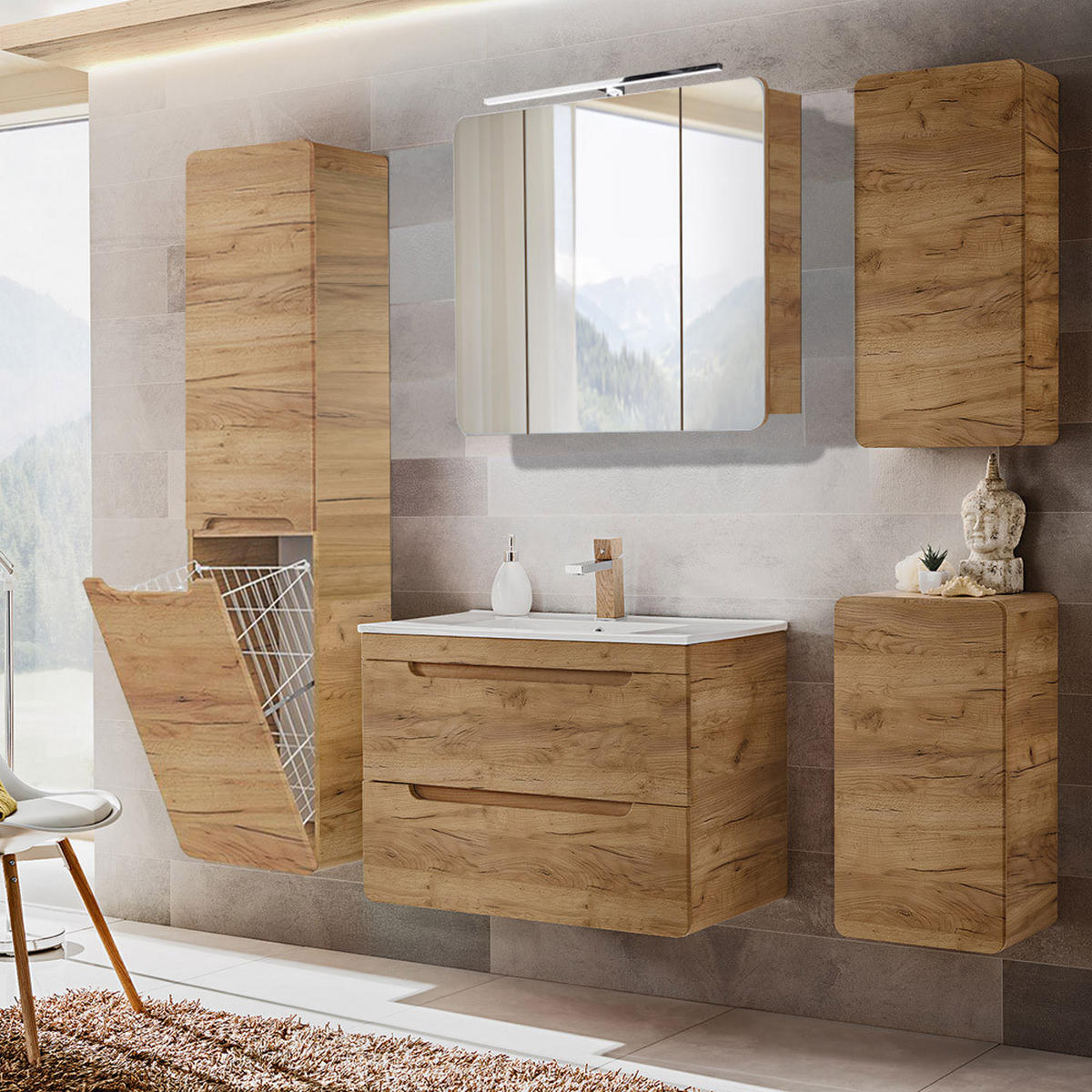 BADMÖBEL-SET 5-TLG. Luton-56 - Braun, Holzwerkstoff (180/200/46cm) - Lomado