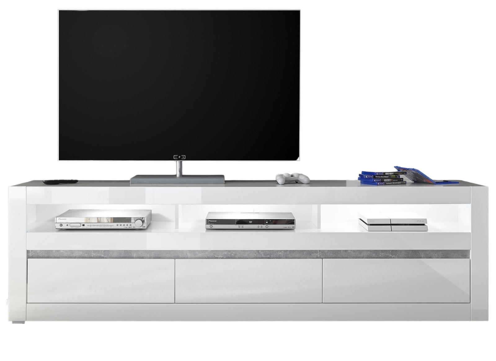 Furn.Design Tv-Lowboard Weiß, Weiß Hochglanz, Grau 217x63x42 cm