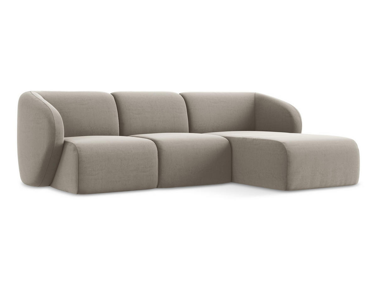 ECKSOFA Rechts Samt Stoff Grau - Taupe/Schwarz, Holzwerkstoff/Kunststoff (248/166cm) - Makamii