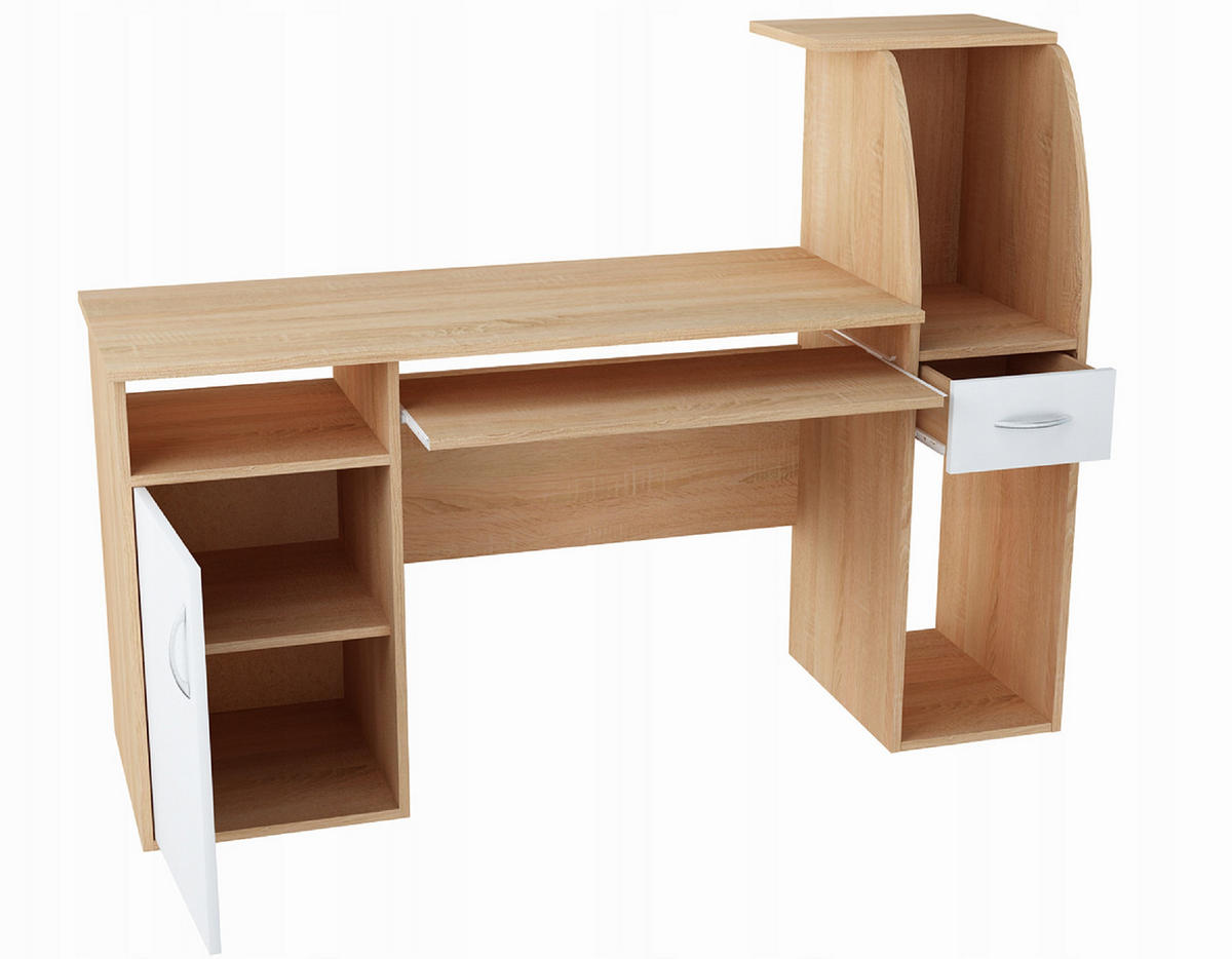 SCHREIBTISCH B3 Sonoma Eiche-Weiß 150/50/112 cm - Weiß/Sonoma Eiche, Holzwerkstoff (50/150/112cm) - Matkam Möbel