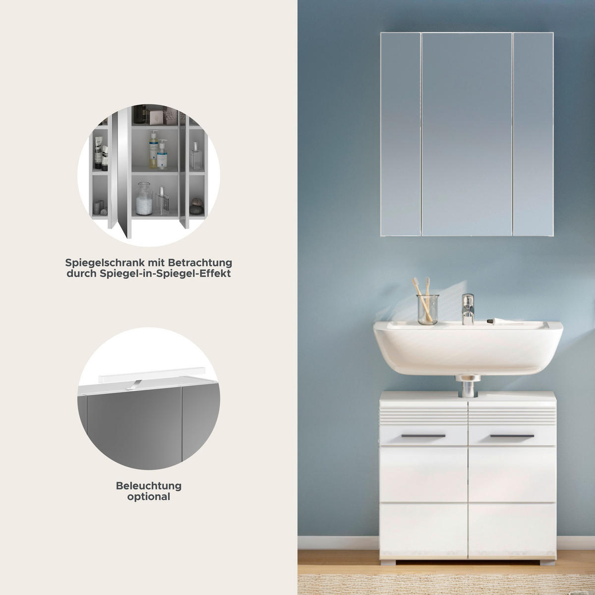 BADKOMBINATION 2tlg. Linus Bad in weiß Nachbildung und weiß hochglanz B/H/T: 60x182x34 cm - Weiß, Holz (60/182/34cm)