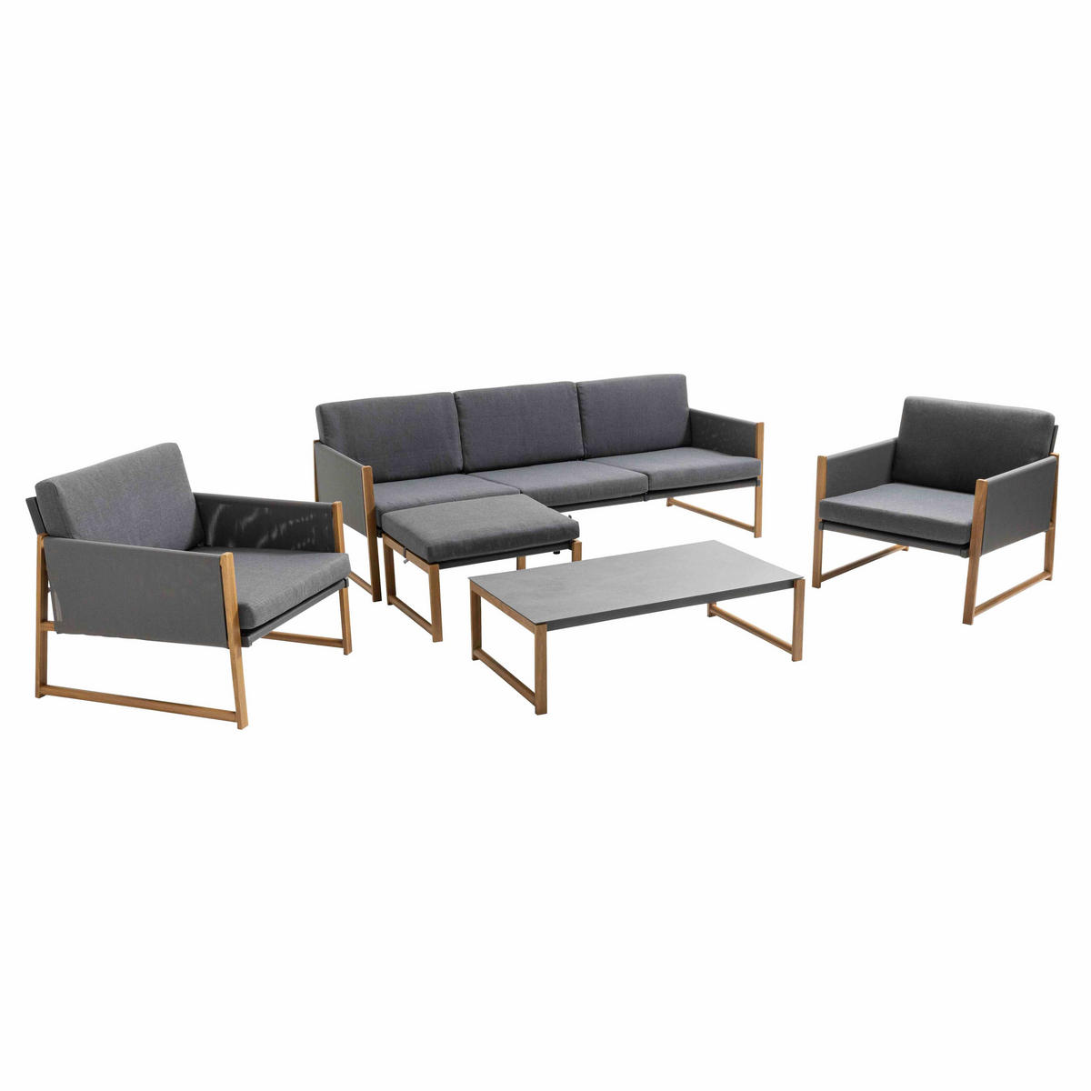 GARTENMÖBEL 5-Sitzer, Grau - Grau, Metall - Oviala