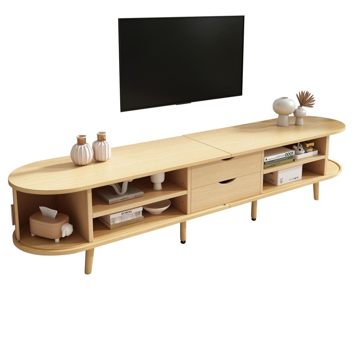 NÍZKÁ komoda z MDF, 175/40/42 cm, dekor světlý ořech, se 2 zásuvkami a posuvnými dvířky - barva starého dubu, kompozitní dřevo (175/42/40cm) - BEAOK