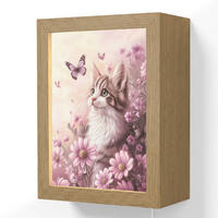 NÁSTĚNNÁ LAMPA Koťátko - Květiny - Motýli - Fialová 15x20 cm - starorůžová, kompozitní dřevo (15/20/8cm) - OnlyWow