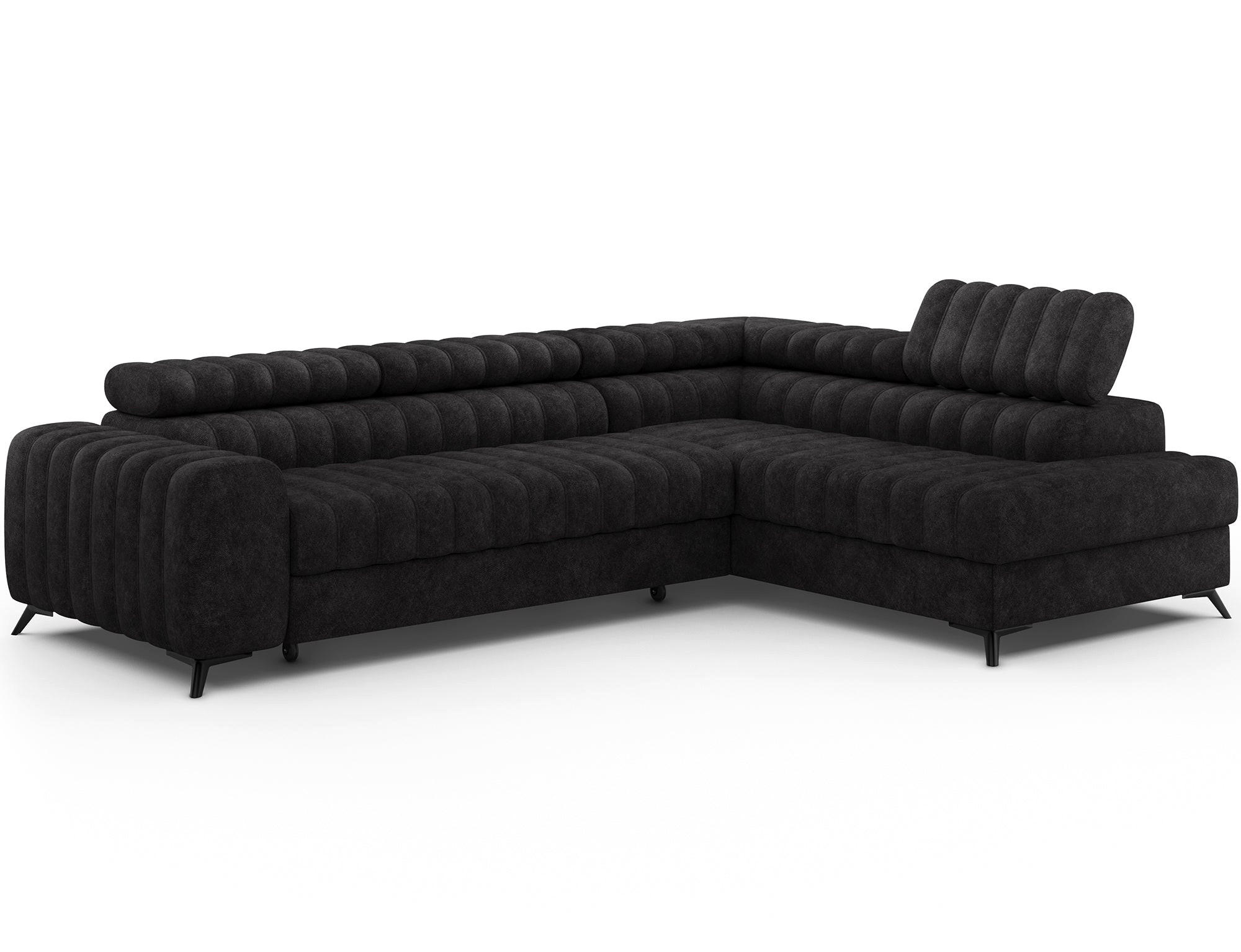 KANEDO Ecksofa mit Schlaffunktion und Bettkasten – Modernes Designsofa, verstellbare Kopfstützen, Metallfüße - Schwarz, Kunststoff (269/86cm) - Wohnideebilder