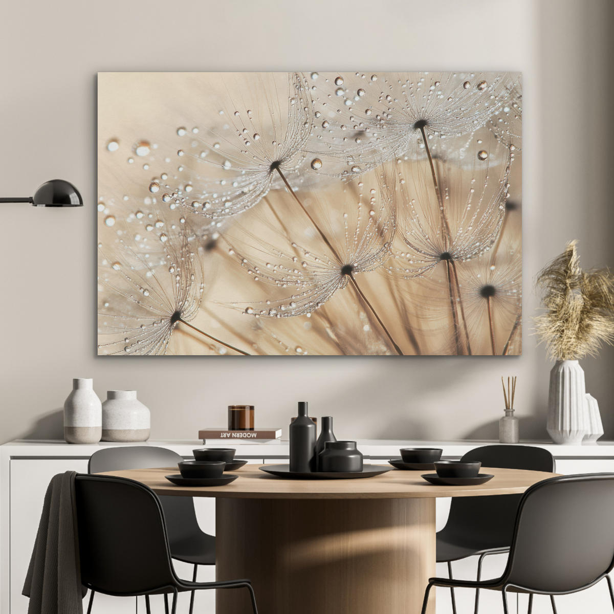 AKUSTIKBILD Löwenzahn - Abstrakt - Natur - Beige Akustikpaneele 90x60 cm - Braun, Kunststoff (90/60/0.9cm) - MuchoWow