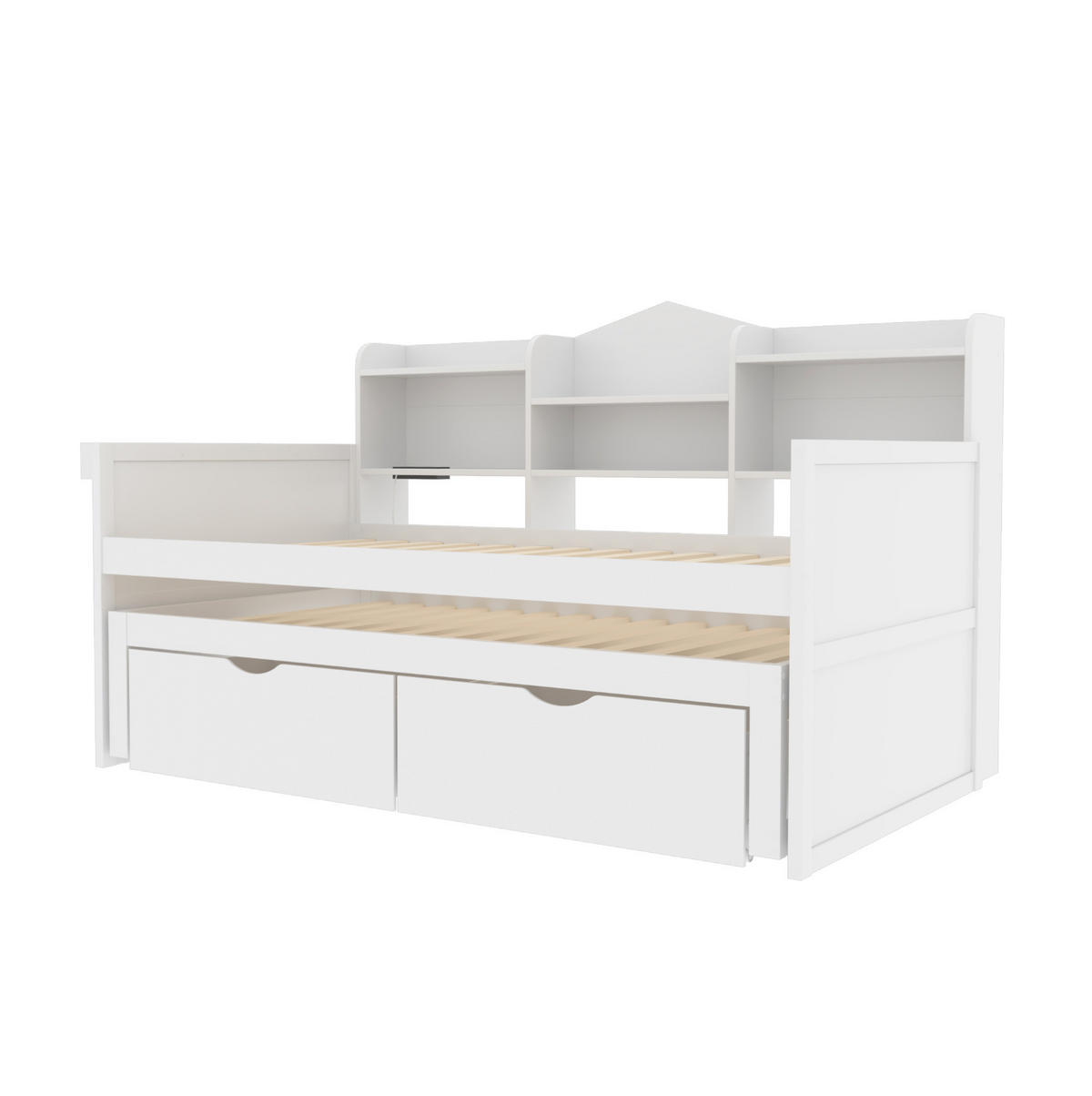 AUSZIEHBETT 90/200 cm in Weiß aus Holzwerkstoff mit Stauraum und USB-Anschluss - Weiß, Holz (90/200cm) - Flora Grace