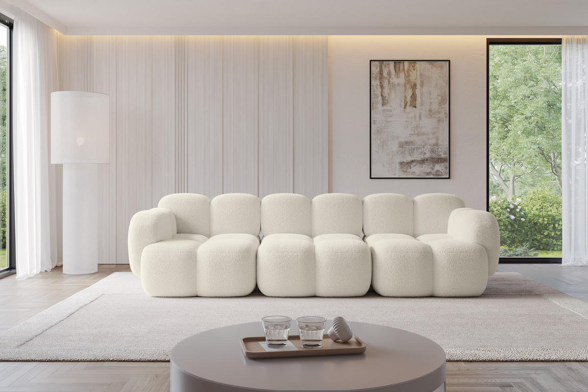 3-SITZER modulares Sofa Miko-S2 300x118x75 cm Beige Bouclé - Sandfarben/Schwarz, Holzwerkstoff/Kunststoff (300/75/118cm) - ALTDECOR