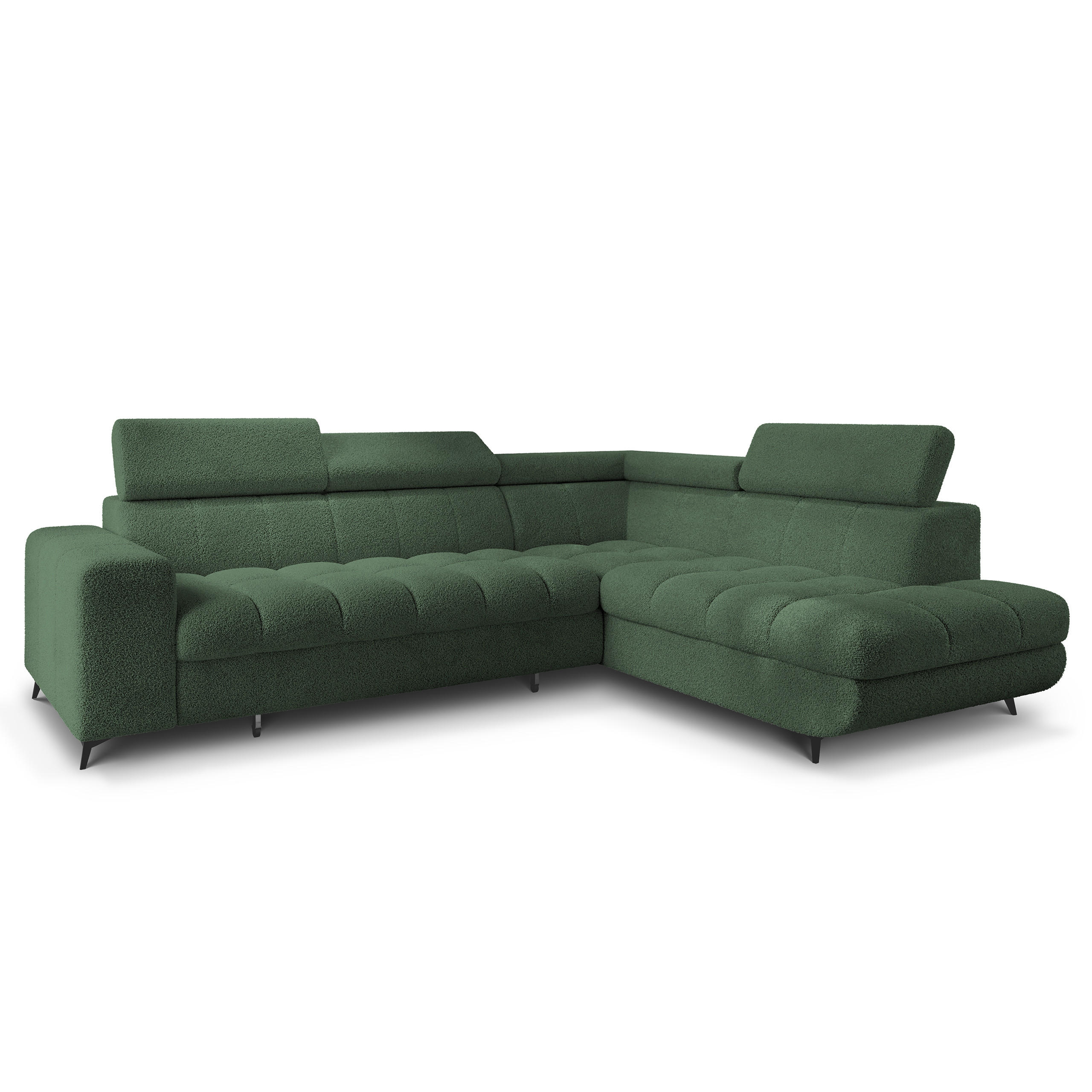 ECKSOFA MORIVA Q R-S Grün Boucle-Stoff mit Schlaffunktion - Grün, Holzwerkstoff/Textil (253/190cm) - MASSENO