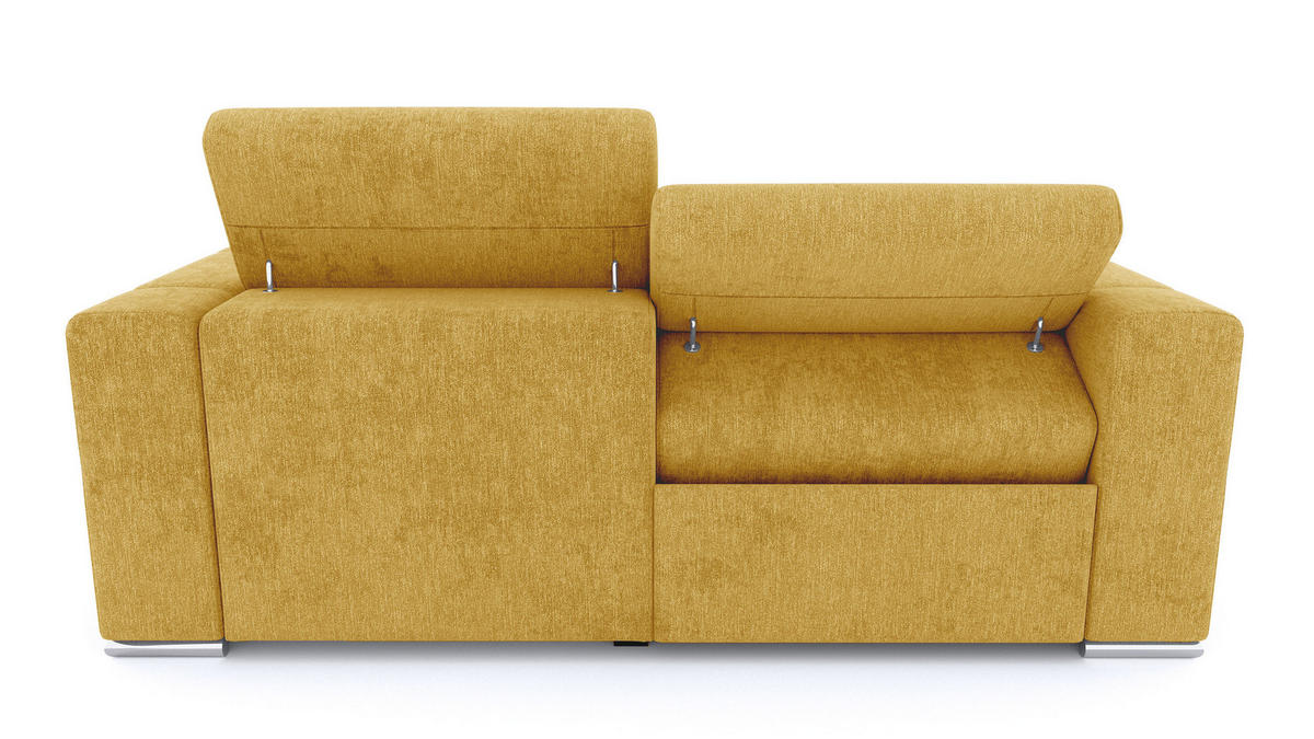 SOFA QUARTZ 3-Sitzer mit 1 Relaxfunktion, honig - Silberfarben/Honig, Holzwerkstoff/Textil (204/80/102cm) - Courtois Laville