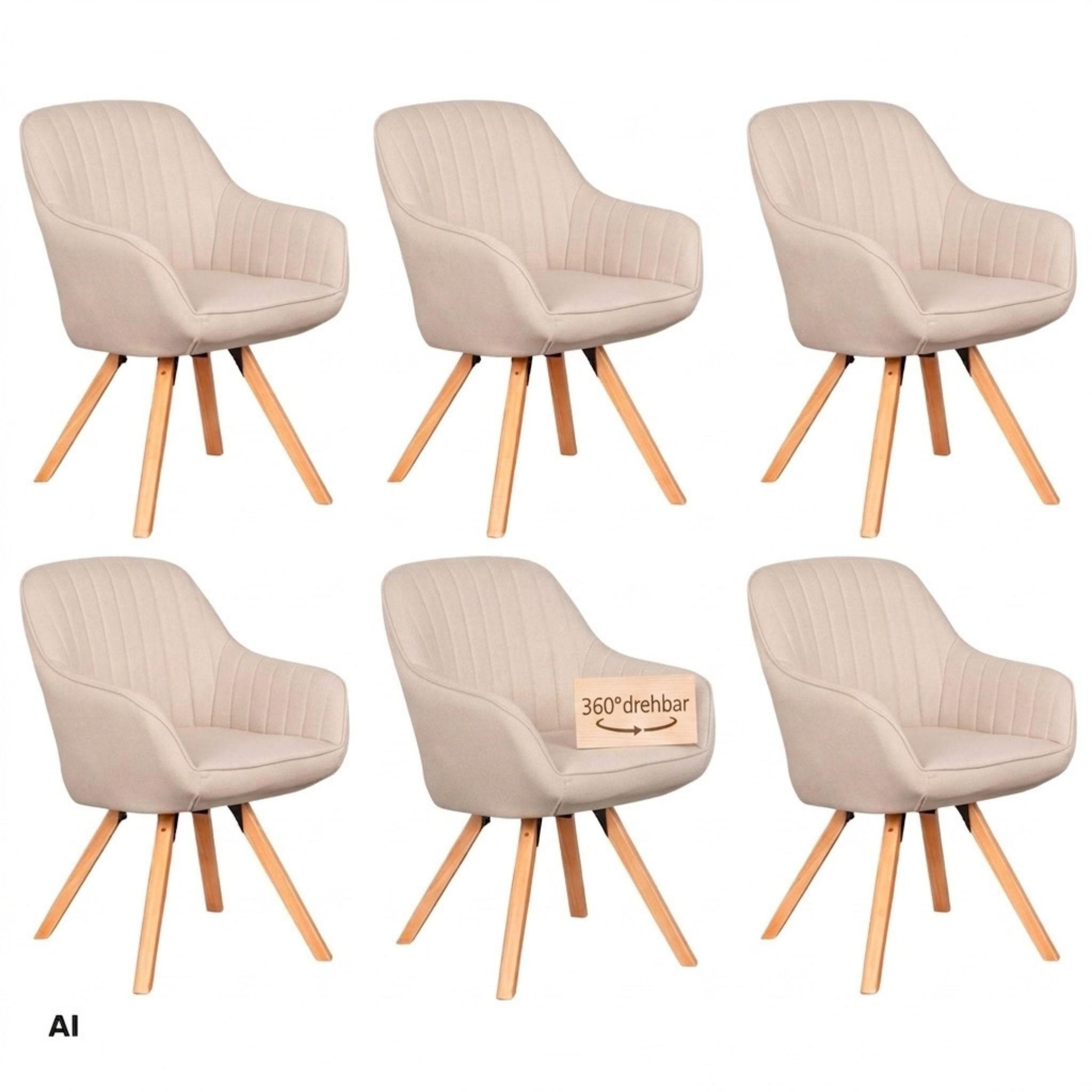 ESSZIMMERSTUHL Matera 6er-Set FSC®100% - Beige/Braun, Naturmaterialien/Textil (59/89/61cm) - Mr. Deko