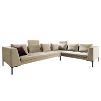ECKSOFA mit Rundecke XL - Samt - Chromfarben/Beige, Textil/Metall (319/238cm) - home24