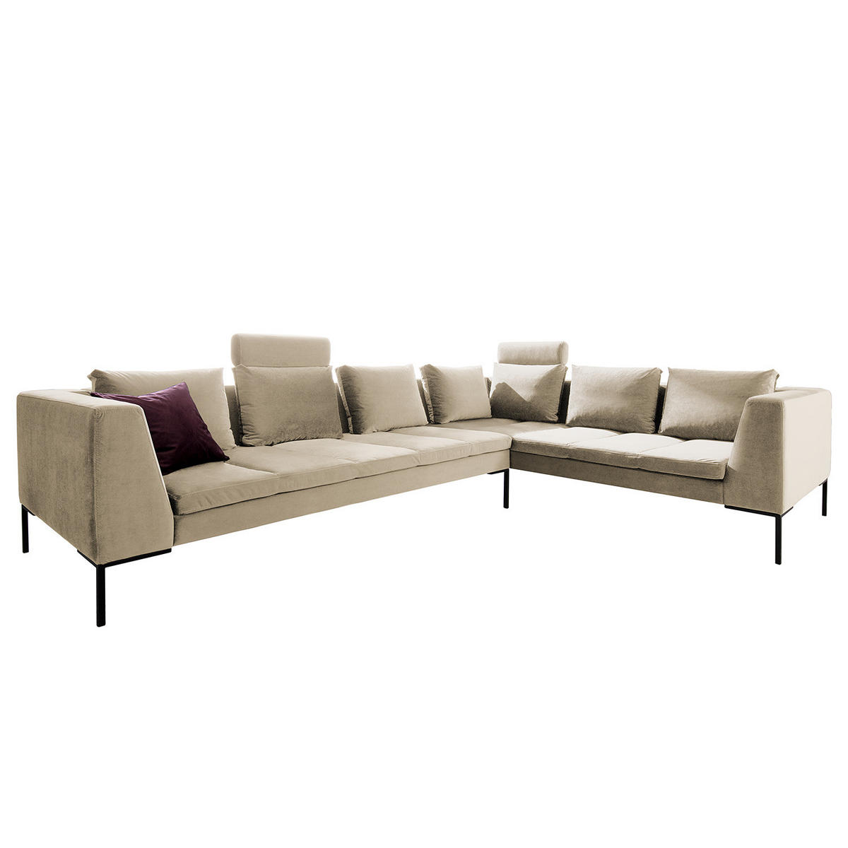 ECKSOFA mit Rundecke XL - Samt - Chromfarben/Beige, Textil/Metall (319/238cm) - home24