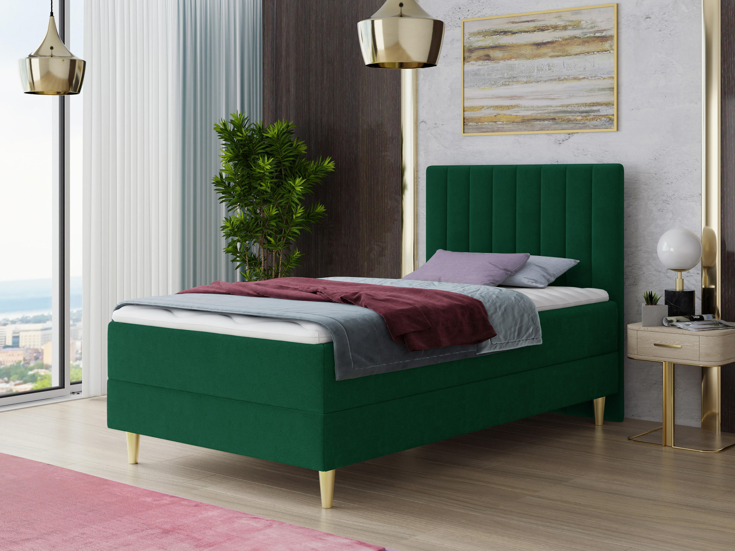 BOXBETT Gold Mini - 80x200 - Grün (Manila 35, Velvet) - Gelb/Grün, Holz/Holzwerkstoff (80/200cm) - Sofnet