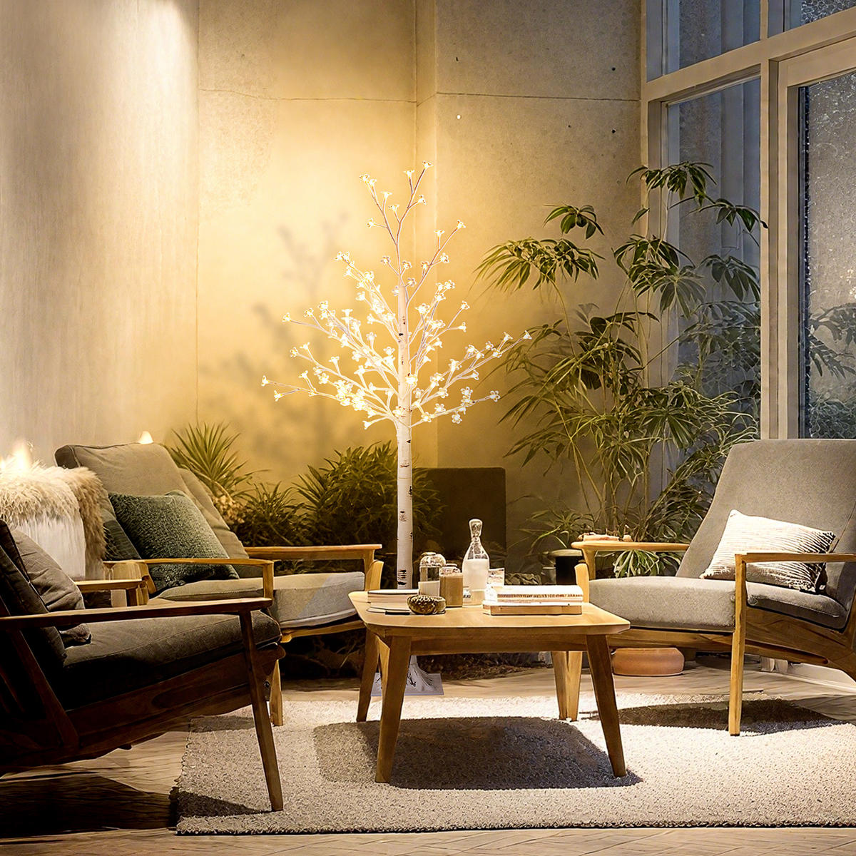 LED Baum, 150 cm Lichterbaum, Kirschbaum mit 120 LEDs, 3 Helligkeitsstufen - Weiß, Kunststoff (150cm) - HOMCOM