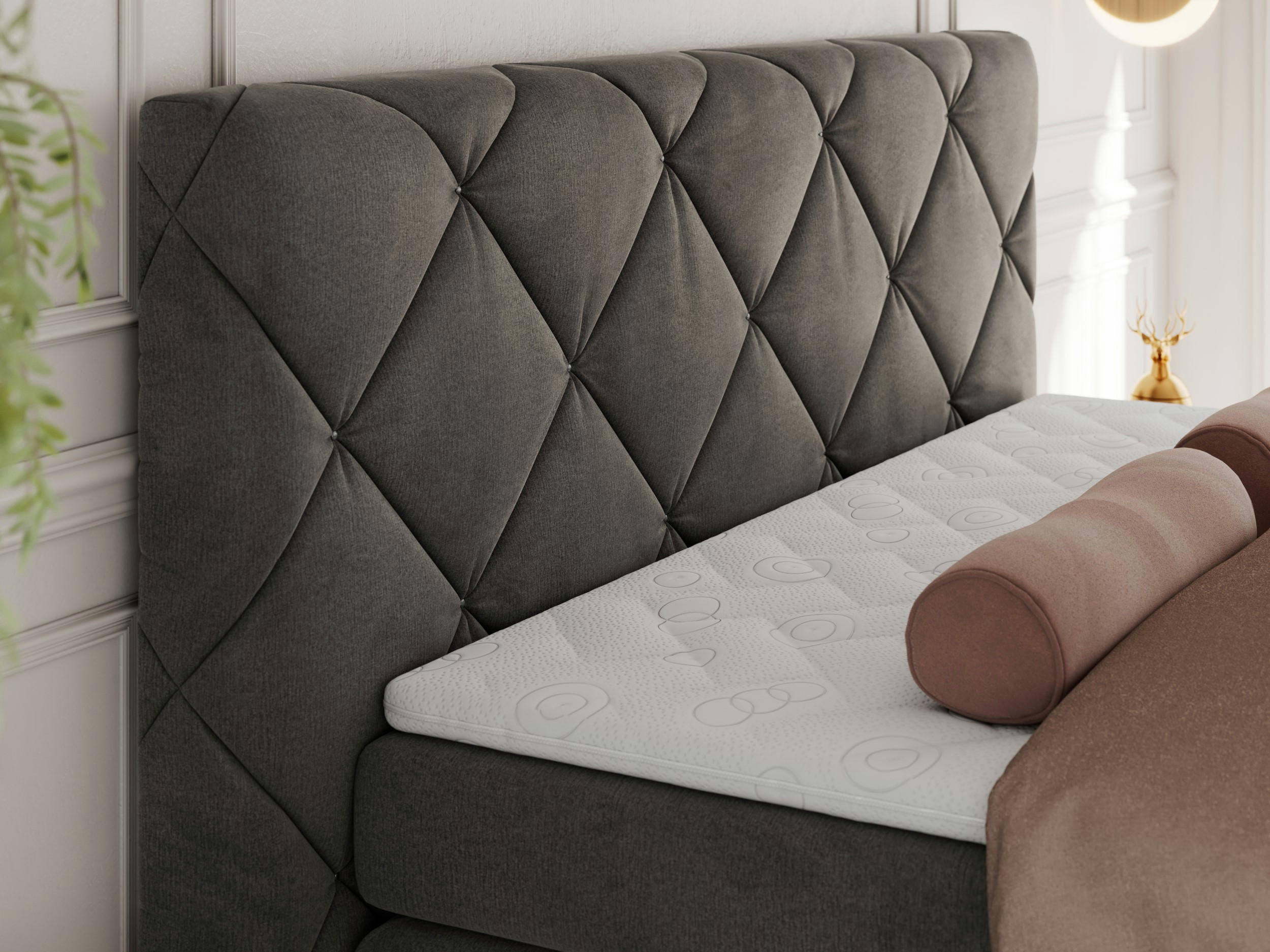 Thumbnail - Boxbett, Dunkelgrau, Textil, 2-Sitzer, H3, Rechteckig, 160x200 cm, Oeko-Tex®, Schlafzimmer, Betten, Boxspringbetten