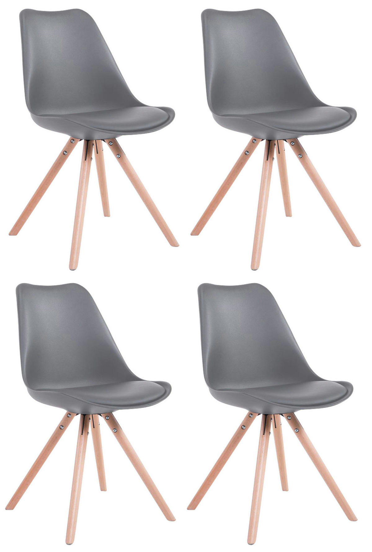 STUHL 4er Set Lederlook grau - Eukalyptusholzfarben/Grau, Holz/Textil (48/83/56cm) - CLP