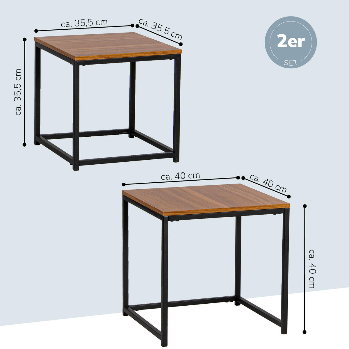 BEISTELLTISCHE 2er-Set, schwarz, Metall, MDF-Holz - Schwarz, Metall (40/40/40cm) - bremermann