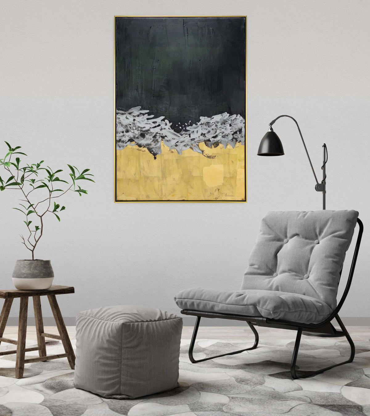 ACRYLBILD HANDGEMALT Schwarz 78/103 cm - Goldfarben/Schwarz, Textil (77.5/102.5cm) - KUNSTLOFT