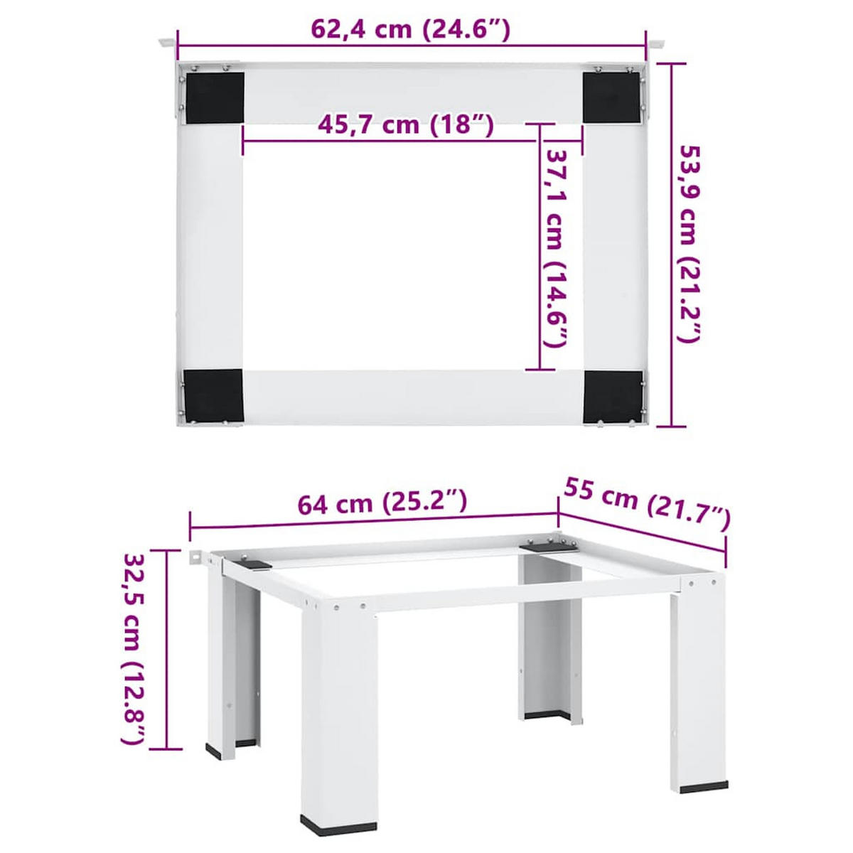 WASCHMASCHINEN-UNTERGESTELL, 64/55/32,5 cm, aus Stahl, Weiß - Weiß, Metall (55/32.5/64cm) - vidaXL