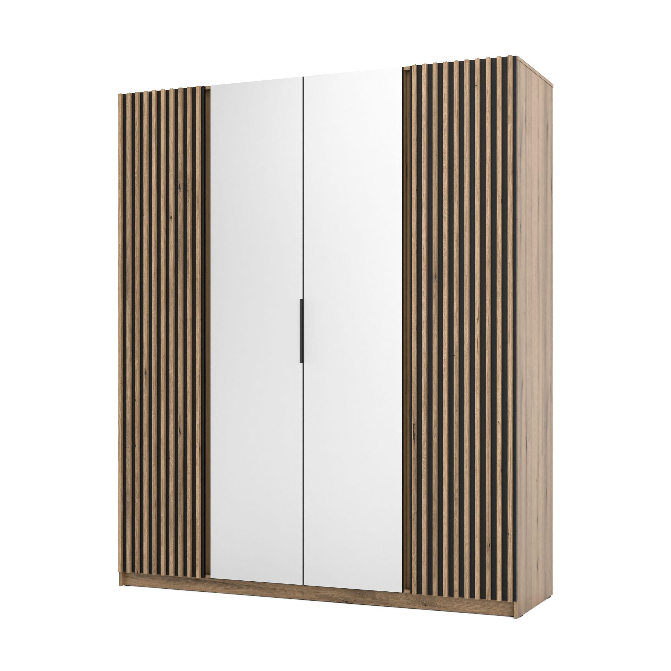 DREHTÜRENSCHRANK CAGLIARI 200/239/61,9cm 4-türig mit Spiegel Goldfarben - Goldfarben/Schwarz, Holzwerkstoff (200/239/61.9cm) - MASSENO