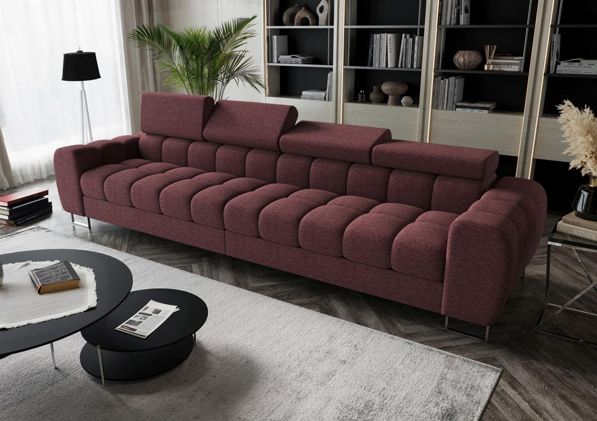 SOFA 4-sitzer Bastien In Stoff Aragon - Rot, Holzwerkstoff/Textil (335/95/97cm) - Fun Möbel
