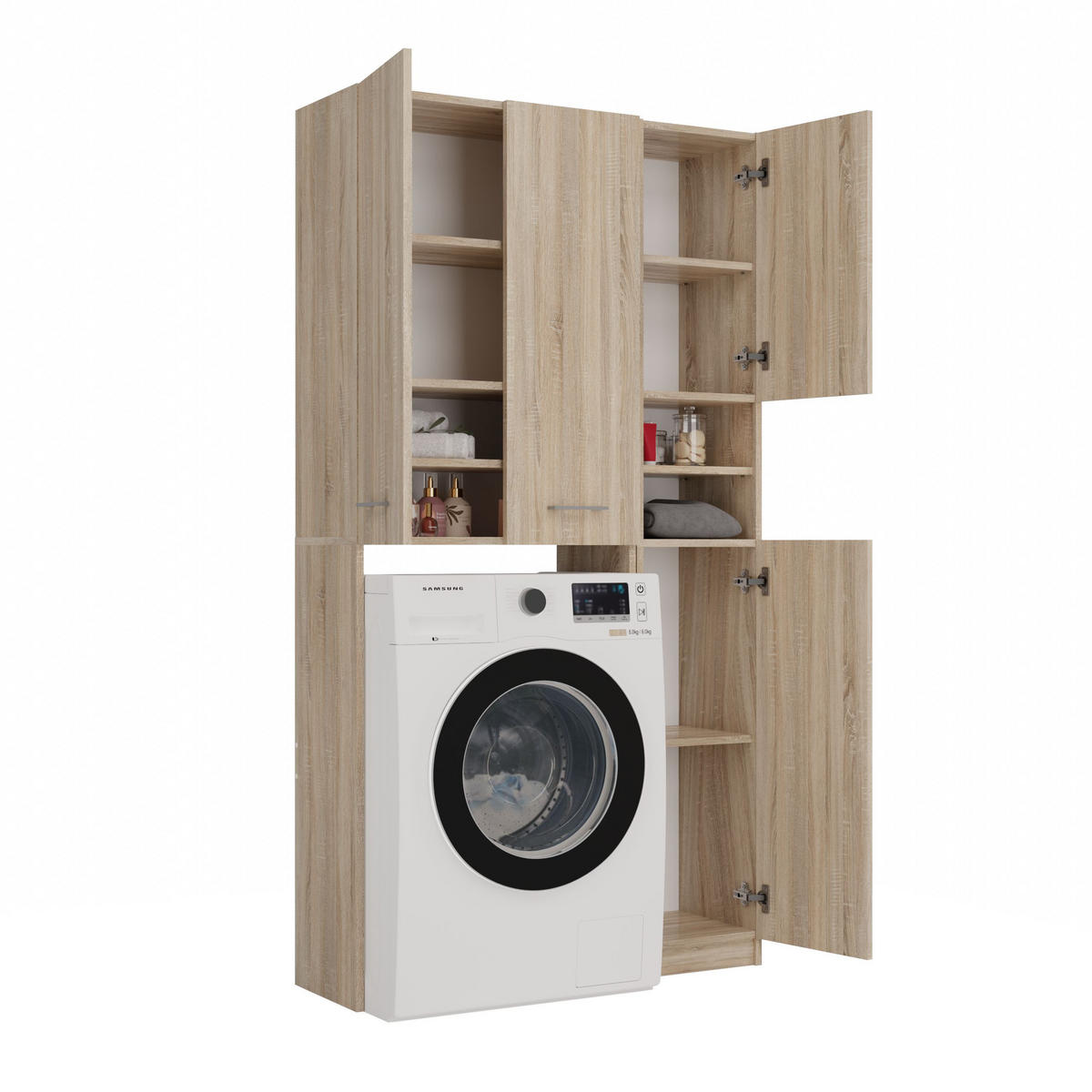 WASCHMASCHINENSCHRANK Waschli Set 4B - Sonoma Eiche, Holzwerkstoff (96/180/30cm) - kommodly