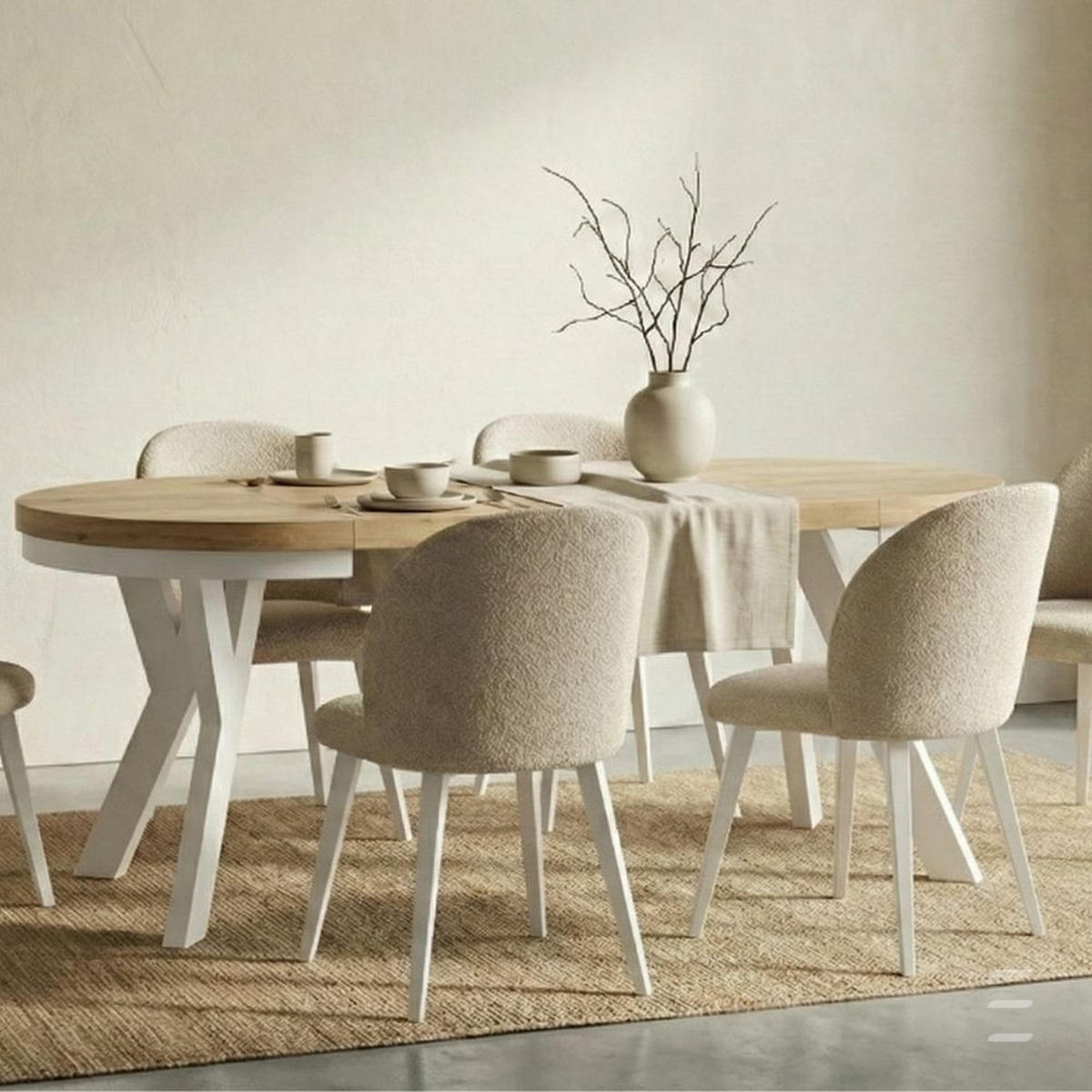 ESSTISCH Runder Ausziehbarer PERO 100/200 mit einem Ring-Gestell, Franklin Nuss / Weiß - Dunkelbraun/Weiß, Holz (200/100/77cm) - Dekori_Interiors