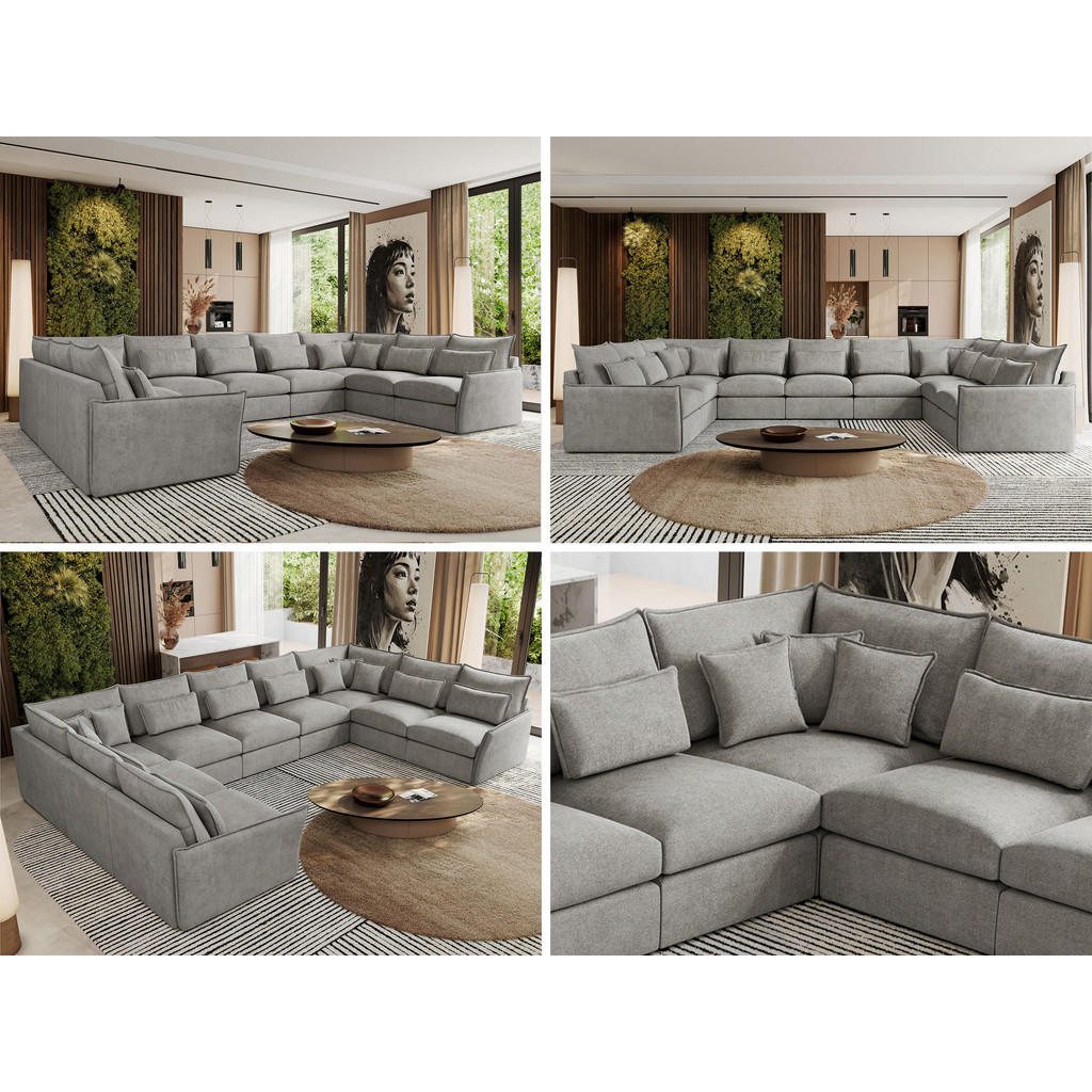 Thumbnail - MKS Wohnlandschaft, Hellgrau, Textil, 7-Sitzer, U-Form, 442x93x270 cm, Oeko-Tex®, Wohnzimmer, Sofas & Couches, Wohnlands...
