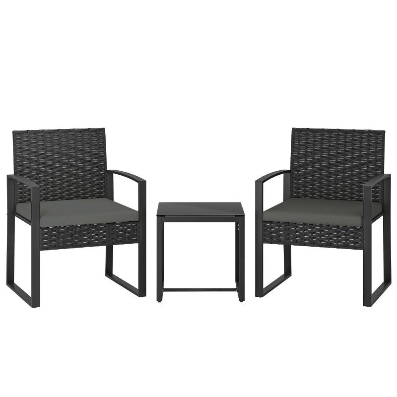 GARTENMÖBEL,2 Stühle+Couchtisch,dunkelgrau - Grau, Metall - Vallsero