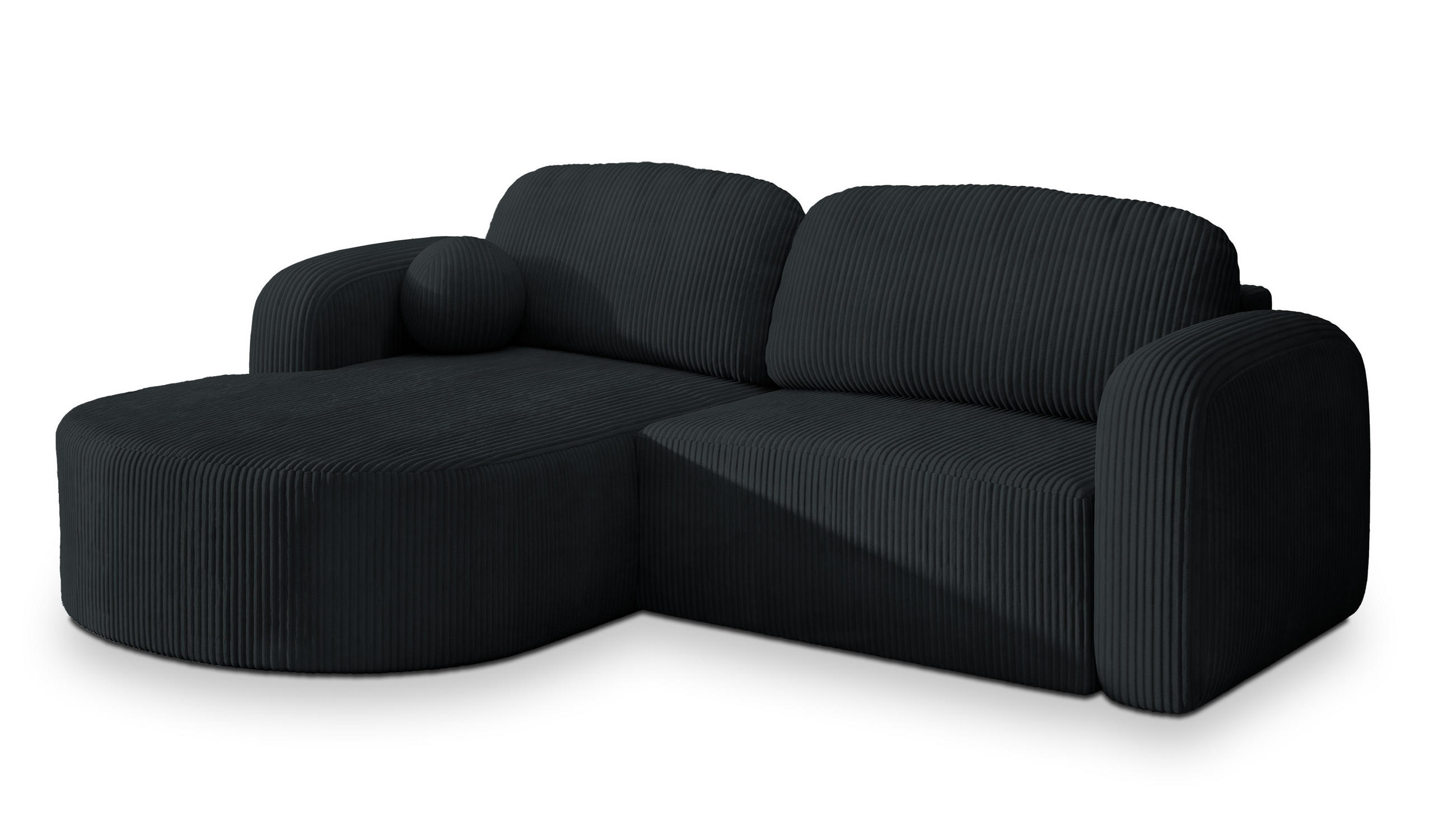 ECKSOFA AMILIA P L-S Schwarz Kordstoff mit Schlaffunktion - Schwarz, Holz (263/174cm) - MASSENO