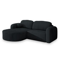 ECKSOFA AMILIA P L-S Schwarz Kordstoff mit Schlaffunktion - Schwarz, Holz (263/174cm) - MASSENO