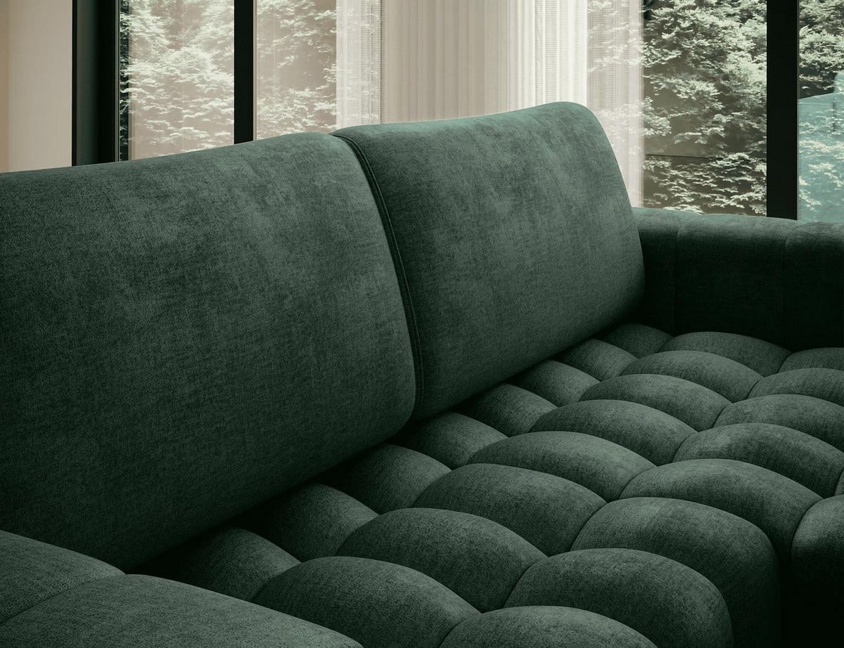 ECKSOFA mit Schlaffunktion und Bettkasten, Velours-Stoff - Dunkelgrün/Schwarz, Textil (175/250cm) - Eltap