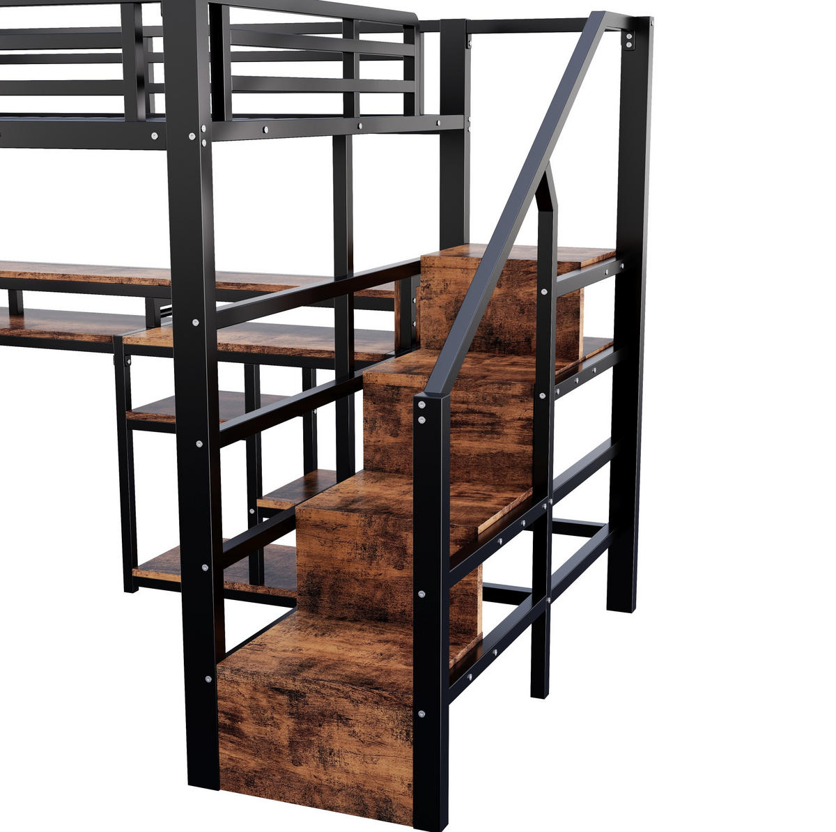 HOCHBETT aus Metall und MDF 140x200 cm Schwarz mit Leiterschrank, LED-Beleuchtung und USB-C-Anschluss - Schwarz, Holzwerkstoff (140/200cm) - IVMEU