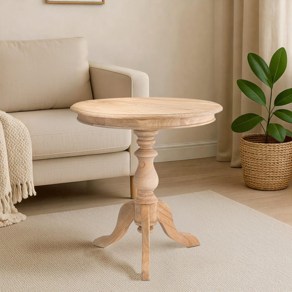 BEISTELLTISCH rund 70 cm Holz Natura - Eukalyptusholzfarben/Braun, Holz (70/70/76cm) - CLP