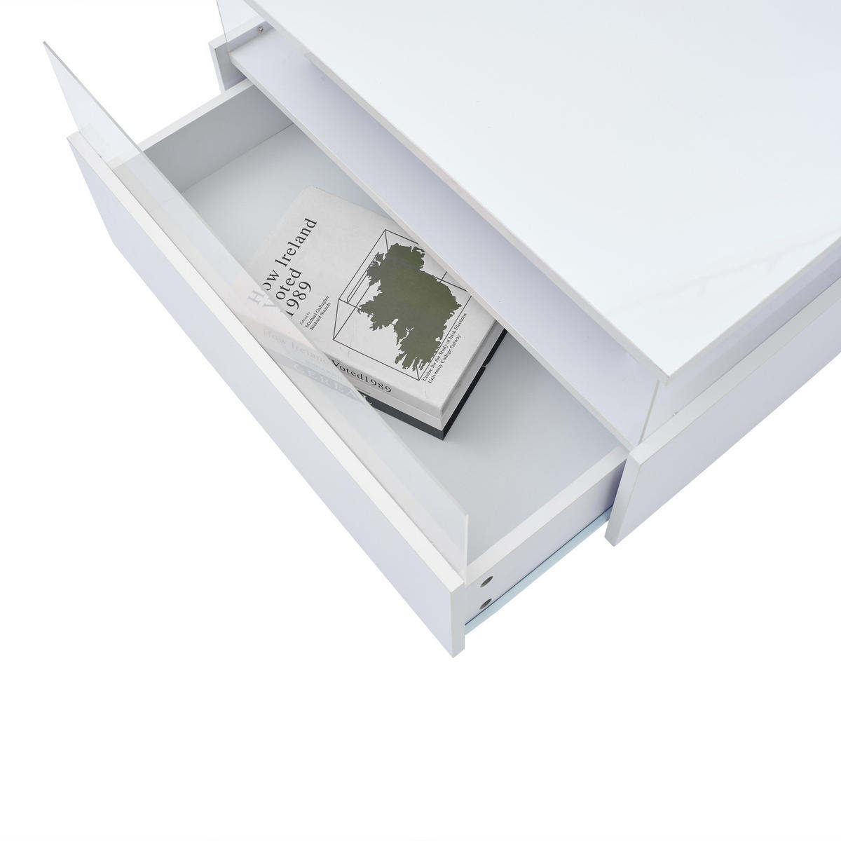 COUCHTISCH 70/70/41 cm weiß mit LED-Beleuchtung und 2 Schubladen - Weiß, Holzwerkstoff (70/70/41cm) - OKWISH