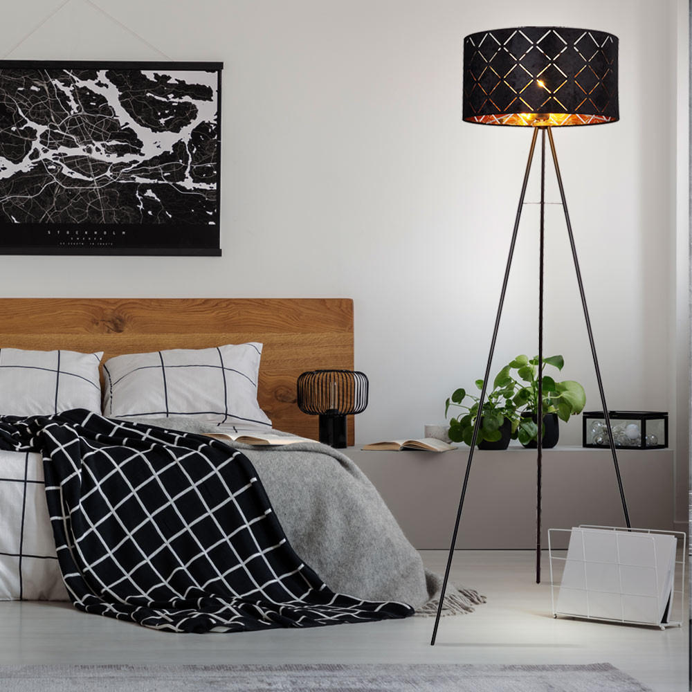 LED STEHLEUCHTE SUNNA schwarz-gold Metall Textil - Goldfarben, Metall (69/69/149cm) - Globo Lighting