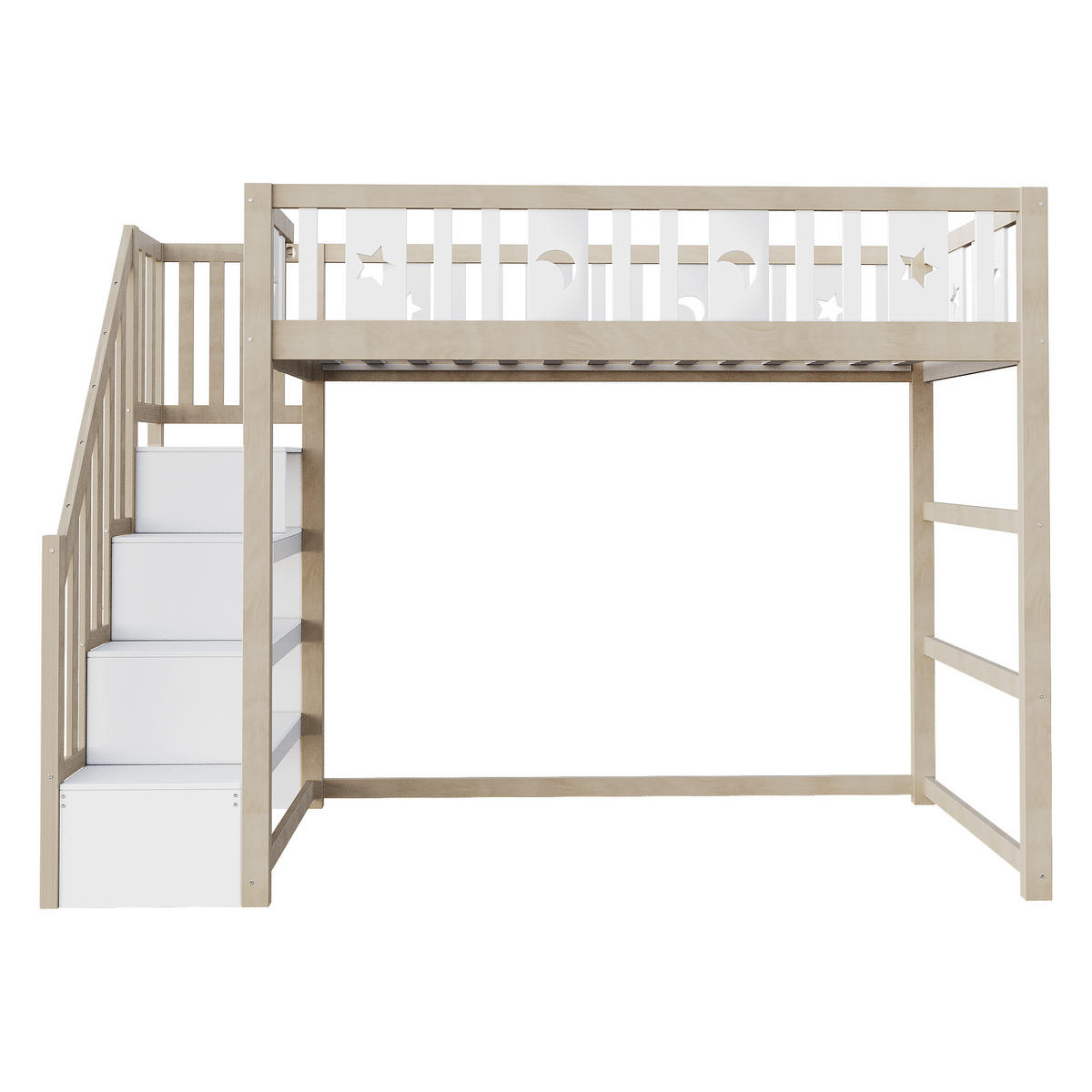 HOCHBETT 90/200 cm DE-01418, in Holz & Weiß, mit Treppe und Sicherheitsgeländer - Naturfarben, Holz (90/200cm) - ComfortXL