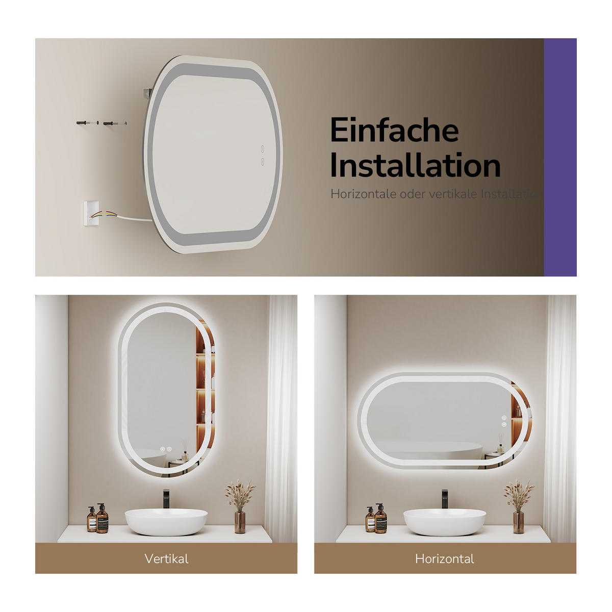 BADSPIEGEL mit Beleuchtung in Laufbahnform 90/50 cm - Transparent, Glas (90/50/3cm) - EMKE