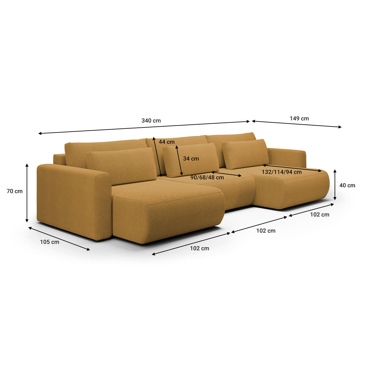 PANORAMASOFA Evy 4 Sitzplätze Gelb - Gelb, Holz (340/82/149cm) - Petits-meubles
